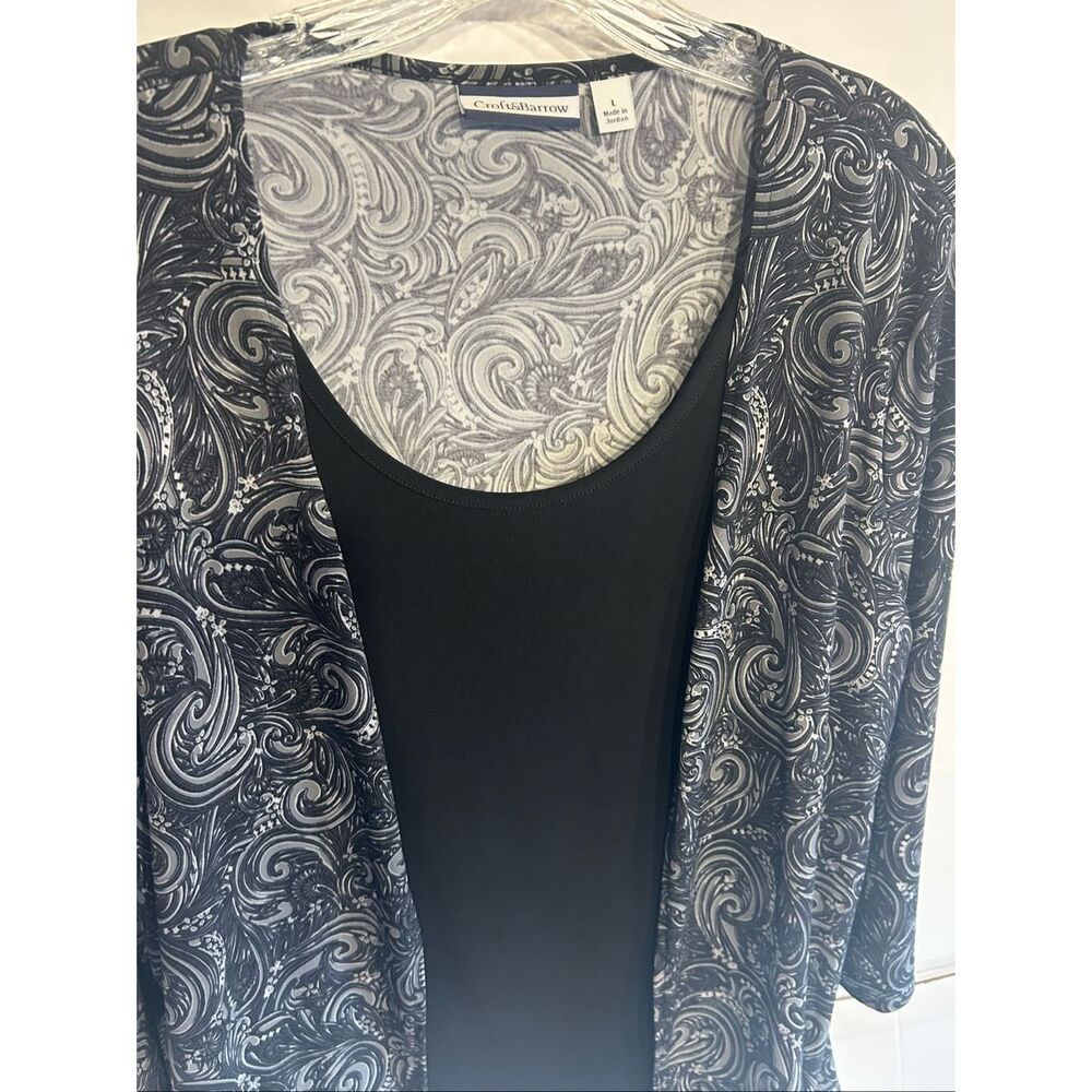 Croft & Barrow Women’s Cardigan Shell Set Size L Paisley Floral Mock Tunic Top B - Picture 3 of 10